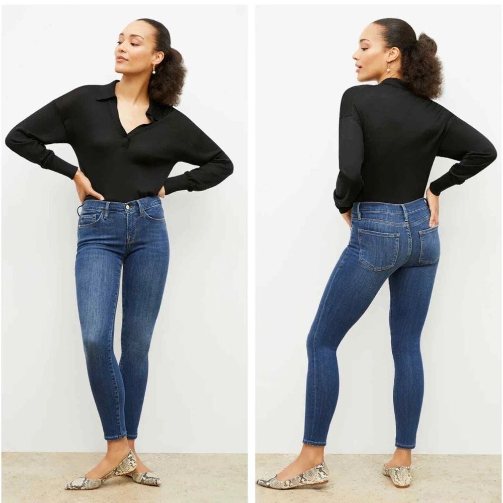 Frame Denim Huntley Le Skinny de Jeanne Ripped Jeans Thrashed Premium Size 25